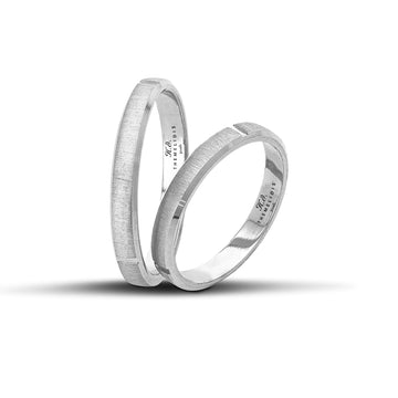 Πρωτότυπες βέρες γάμου λευκόχρυσες ματ με λουστρές γραμμές, πλάτους 3 mm